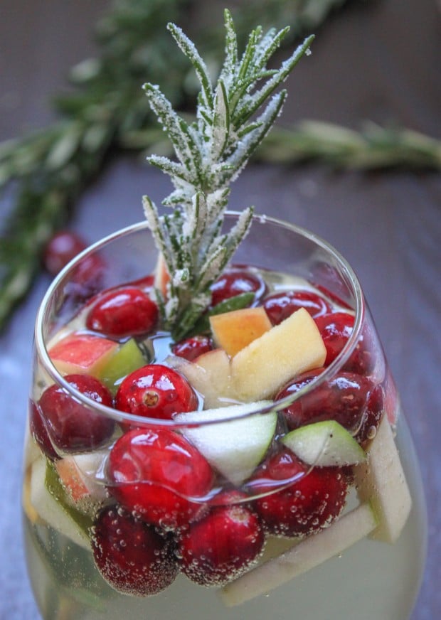 Rosemary Cranberry White Sangria for Christmas