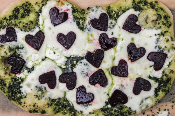 Valentine's Day Pizza with Beets & Kale Pesto Top