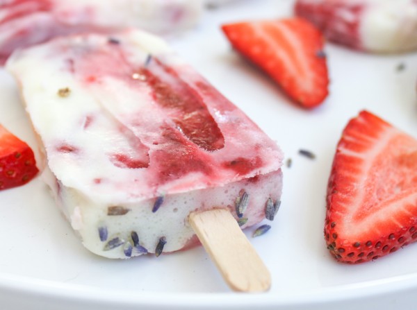 Lavender Cream and Strawberry Popsicle Close Up