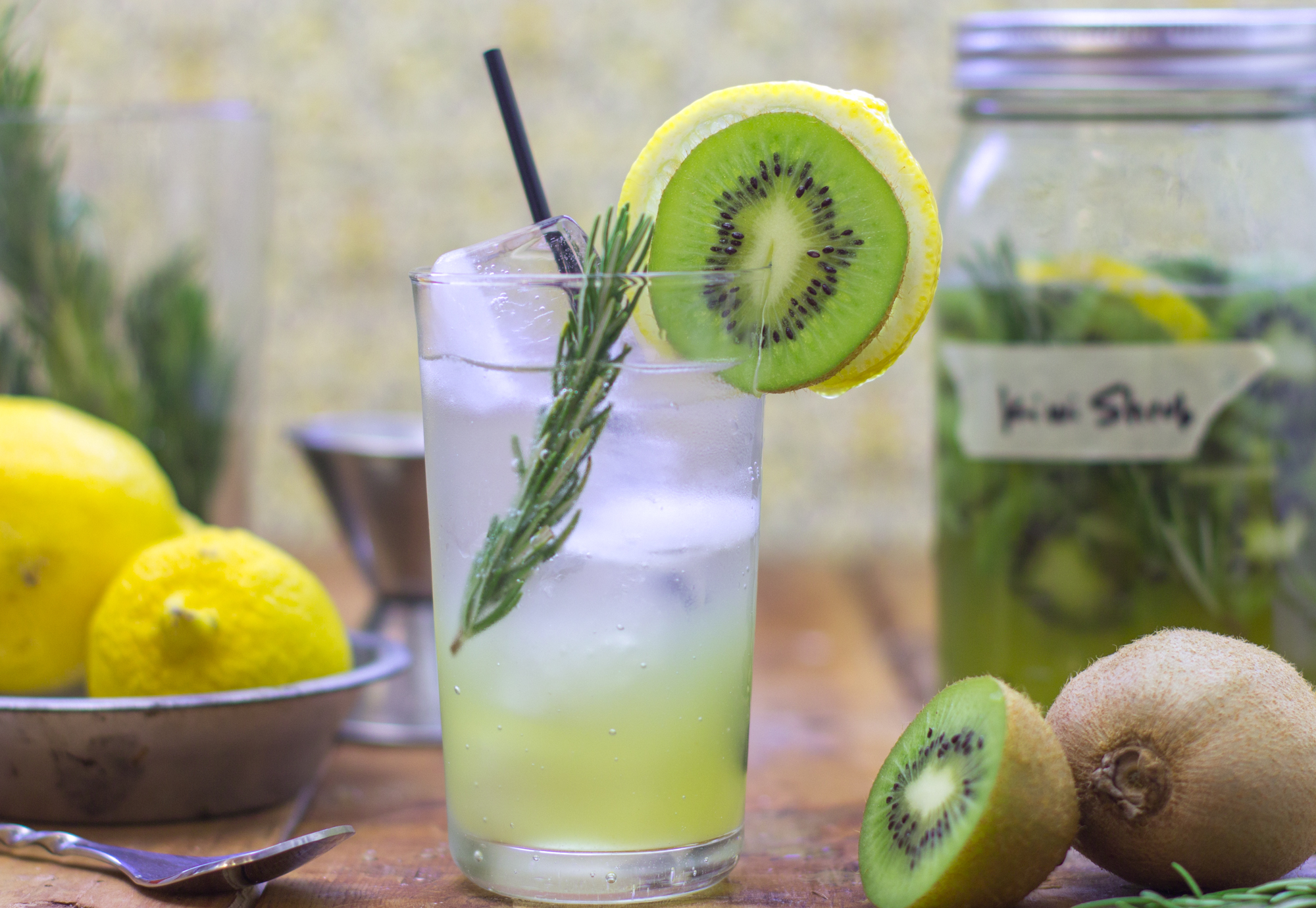 Kiwi, Lemon & Rosemary Shrub (Drinking Vinegar)