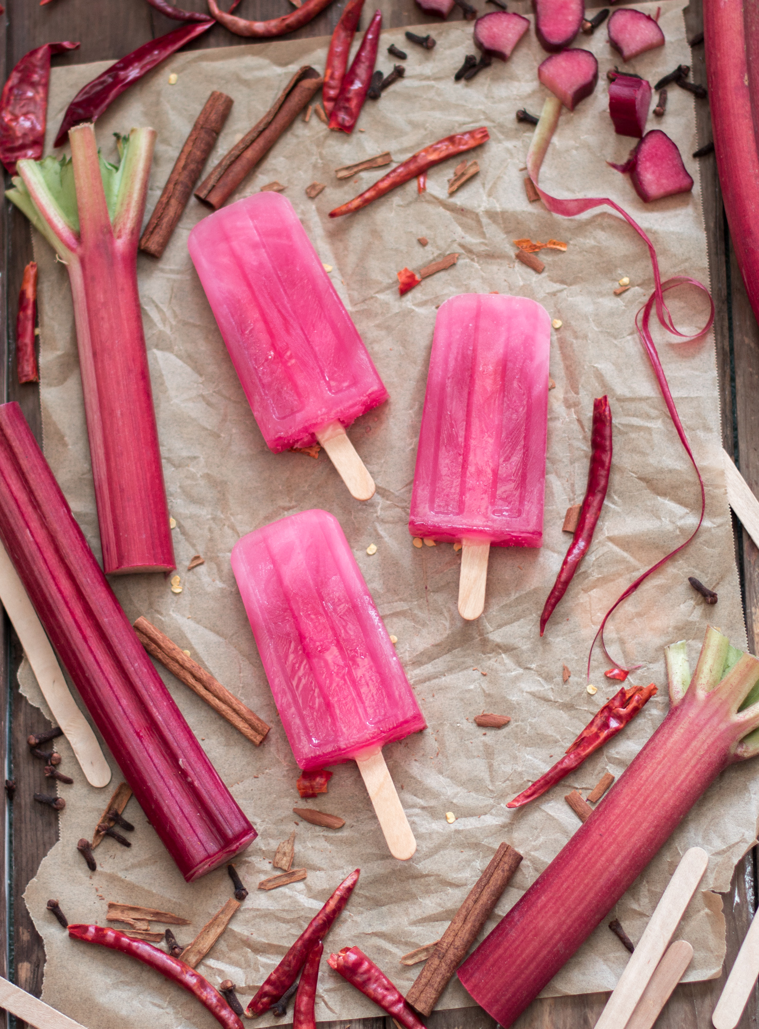 Spicy Cinnamon & Rhubarb Popsicles