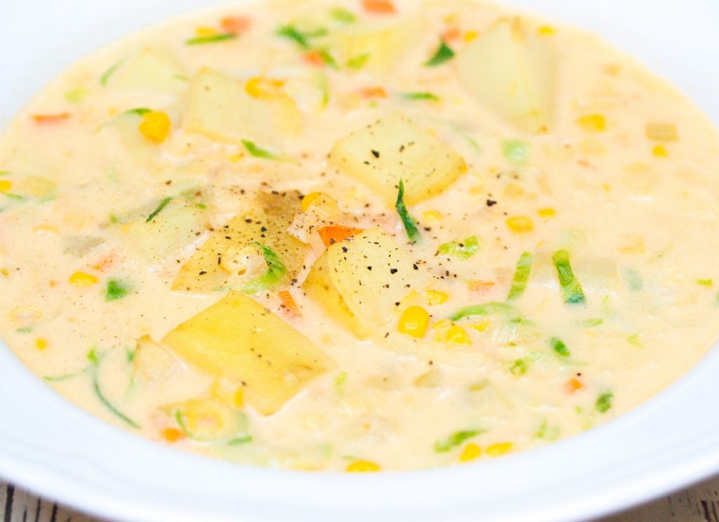 Bowl of Cheesy Brussels Sprout Potato Chowder 1