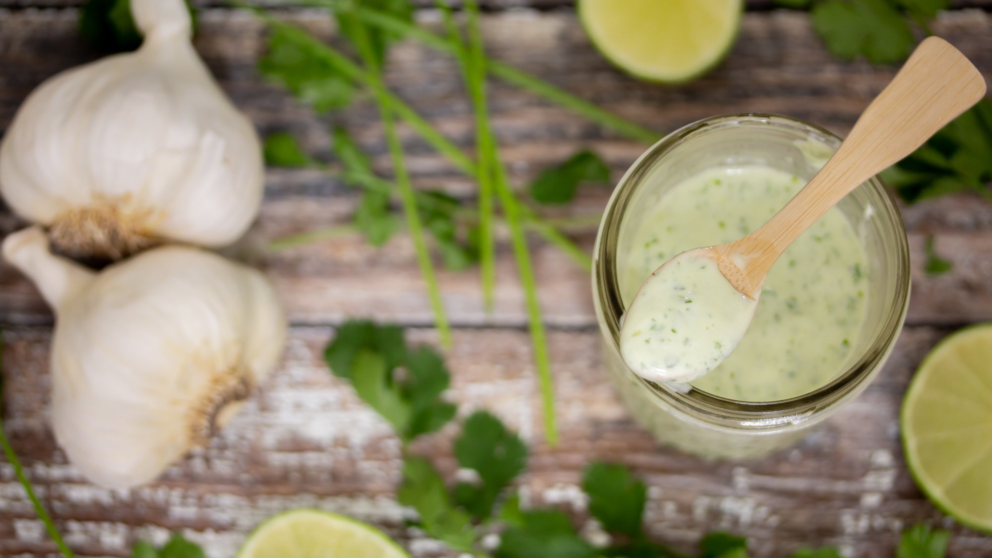 Creamy Cilantro Lime Garlic Salad Dressing Above 1