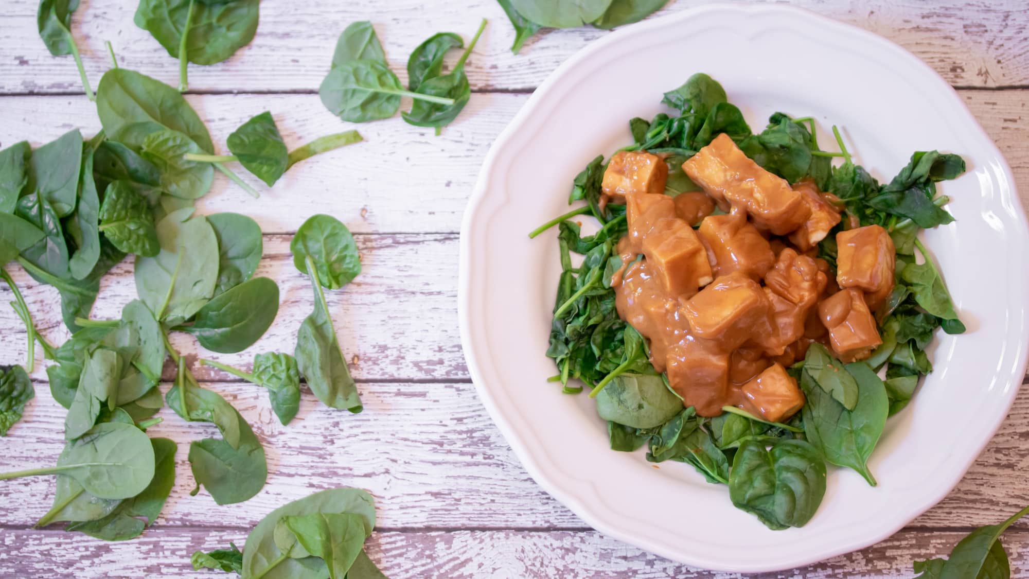 Easy Pra Ram Tofu with Roasted Spinach (Thai Peanut Sauce) YT