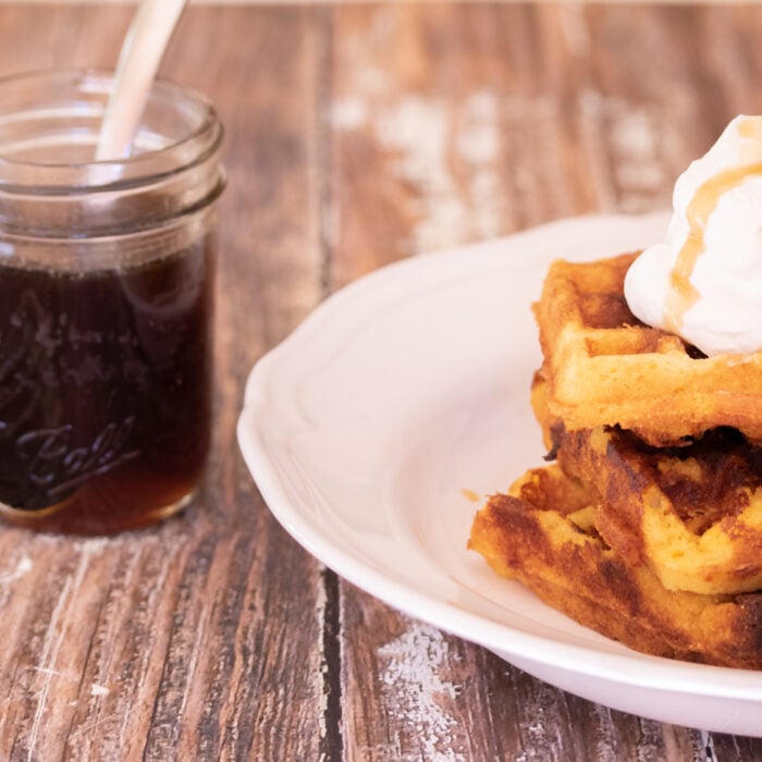 Cheddar Cornbread Waffles with Bourbon Maple Syrup Video