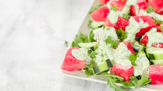Watermelon & Cucumber Salad with Feta Dressing