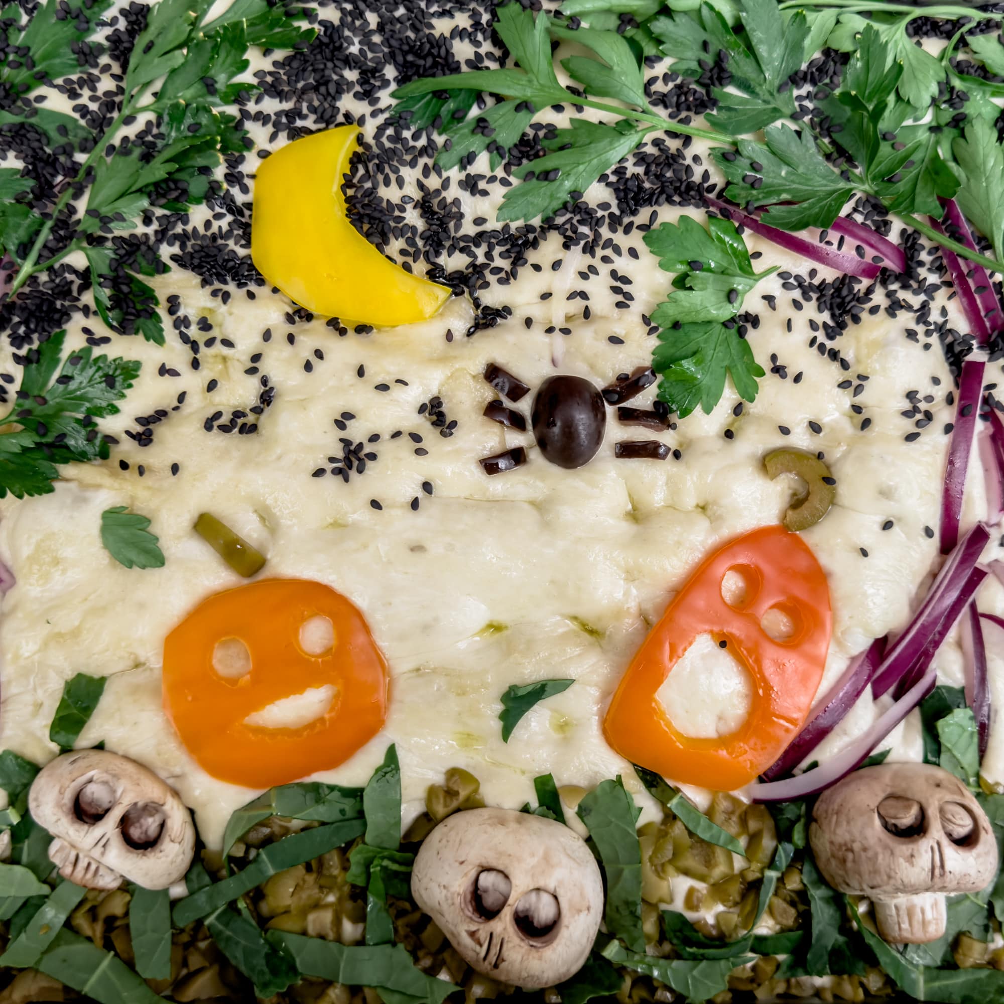 Halloween Focaccia With Olives Peppers Mushrooms halloween-focaccia-with-olives-peppers-mushrooms