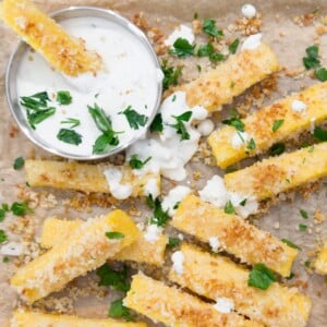 Baked Polenta Fries & Garlic Gorgonzola Chive Dip Feed