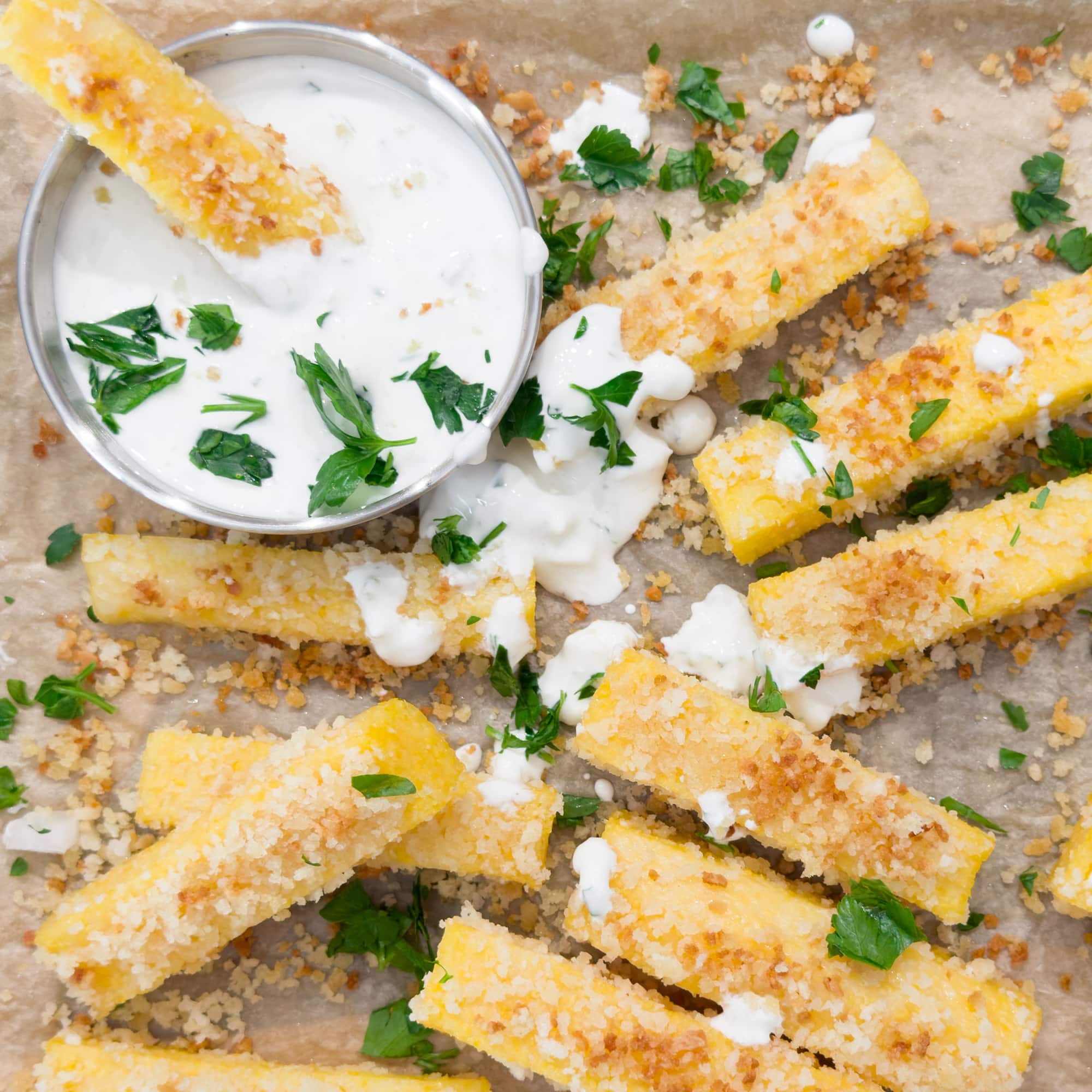 Baked Polenta Fries & Garlic Chive Dip Jerry James Stone