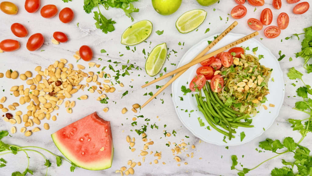 Easy Green Papaya Salad with Watermelon Rind (Thai Som Tum)