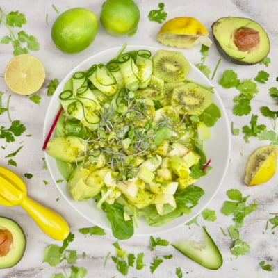 Kiwi Cucumber Avocado & Apple Salad with Cilantro Dressing