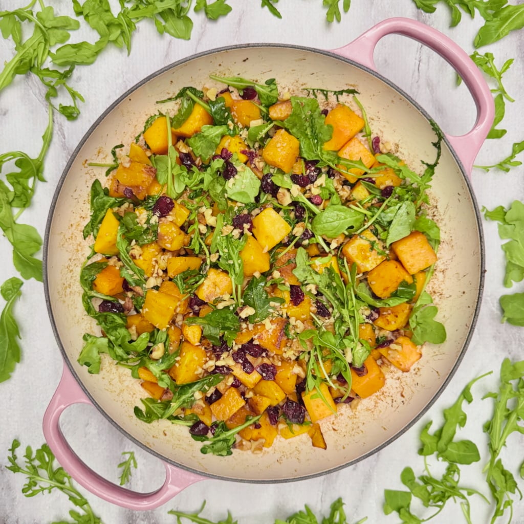 Butternut Cranberry Side Dish with Walnuts & Greens